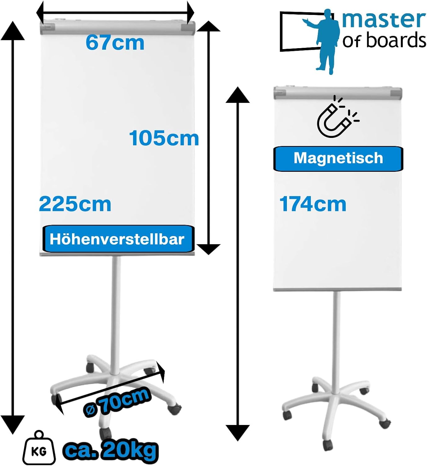 Thumbnail 1 de MOB Flipchart Ständer Whiteboard fahrbar 67x105 cm – höhenverstellbar bis 210 cm, magnetisch, beschreibbar