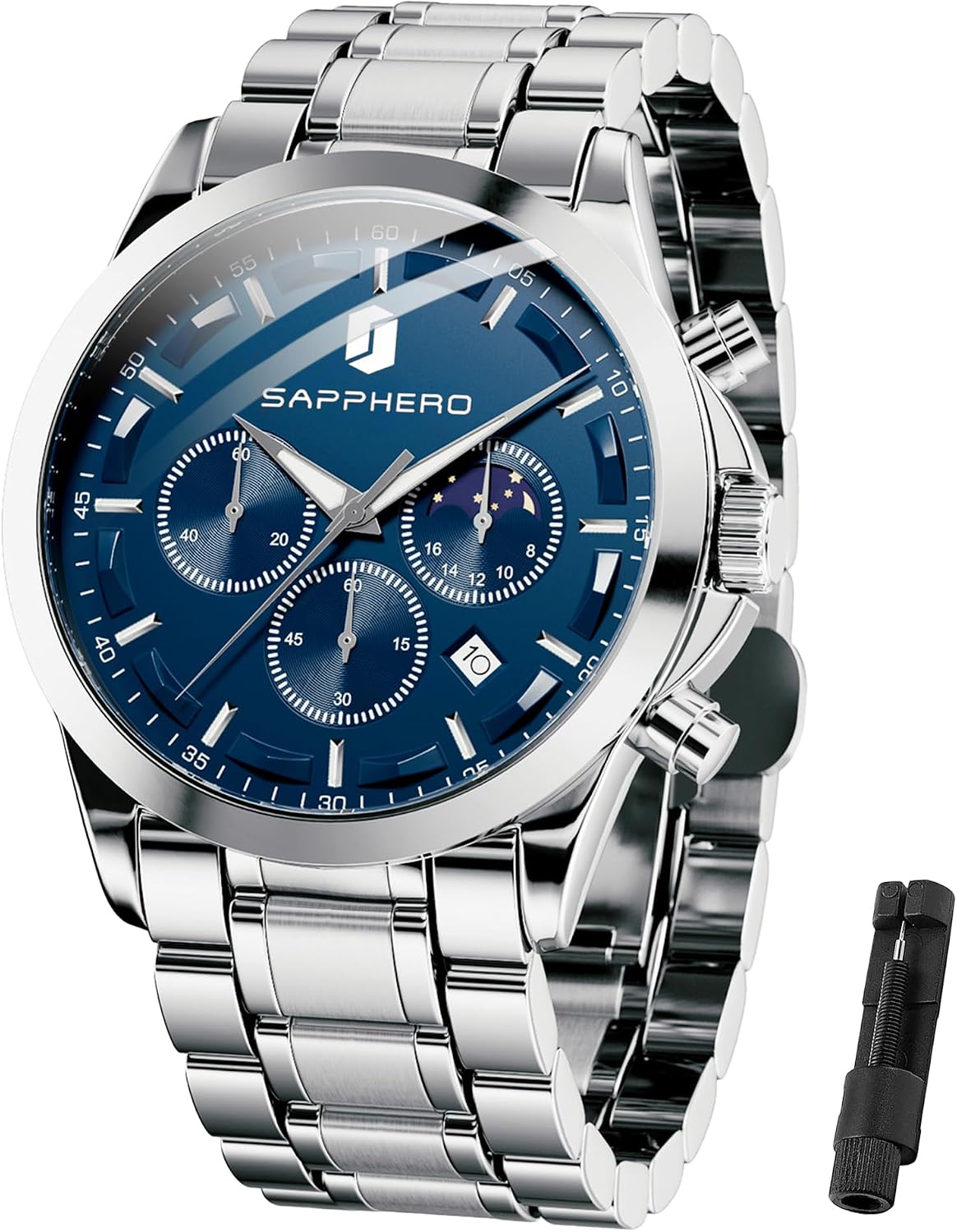 Detalle de BENYAR Men's Watch UK: Classic Chronograph with Leather Strap