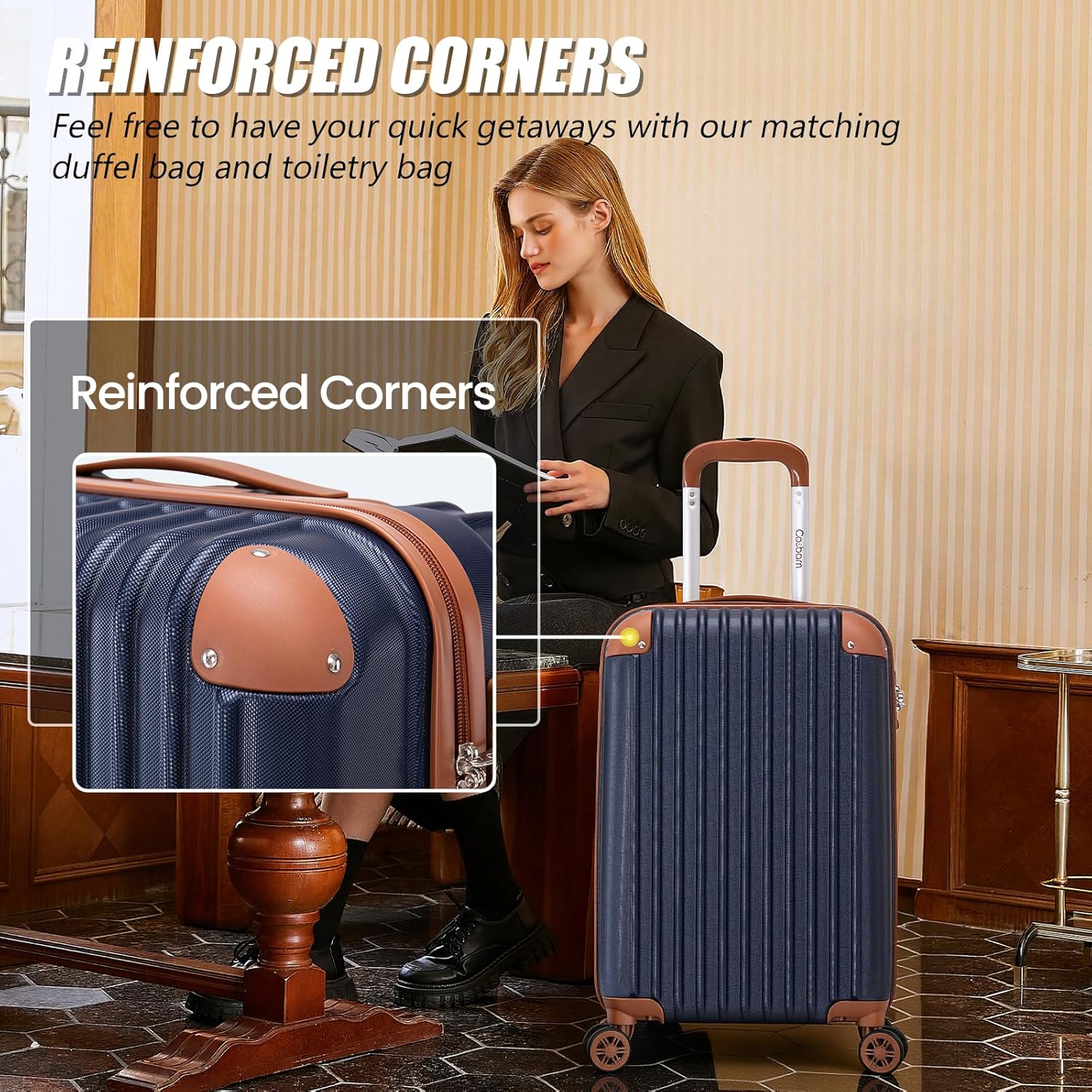 Detalle de Cosbarn 5-Piece Luggage Set with Wheels: ABS Hard Shell, TSA Lock, and 8 Smooth-spinner Wheels
