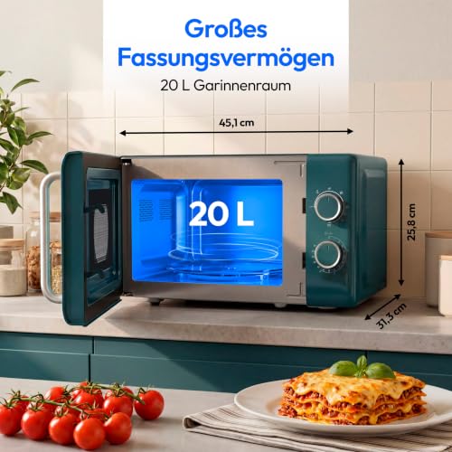 Detalle 2 de MEDION Retro Mikrowelle mit Grill – 20 Liter, petrol, kompakt