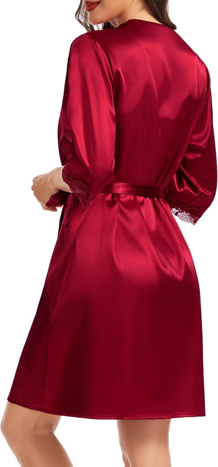 Detalle de Lovasy Peignoir Satin Court en Dentelle – Élégance légère pour femme
