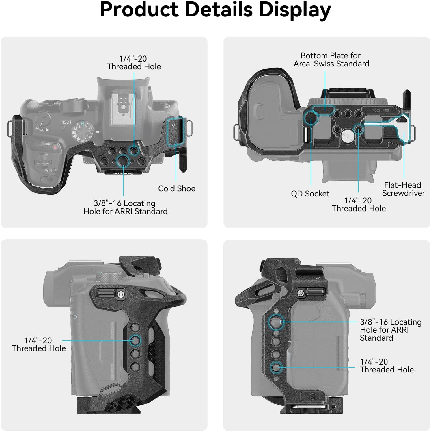Detalle de SmallRig R7 Cage with Built-in Quick Release Plate for Arca Standard - a practical rig for Canon R7