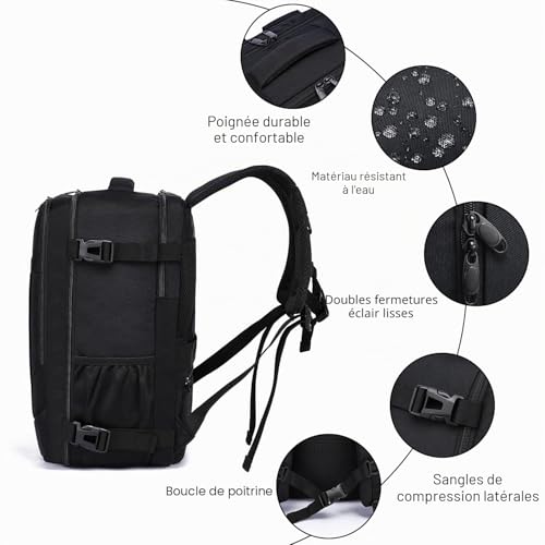 Detalle de LIGSAN Bagage Cabine 40x30x20 cm – Sac à Dos cabine 24 L pour Ryanair et compagnies aériennes