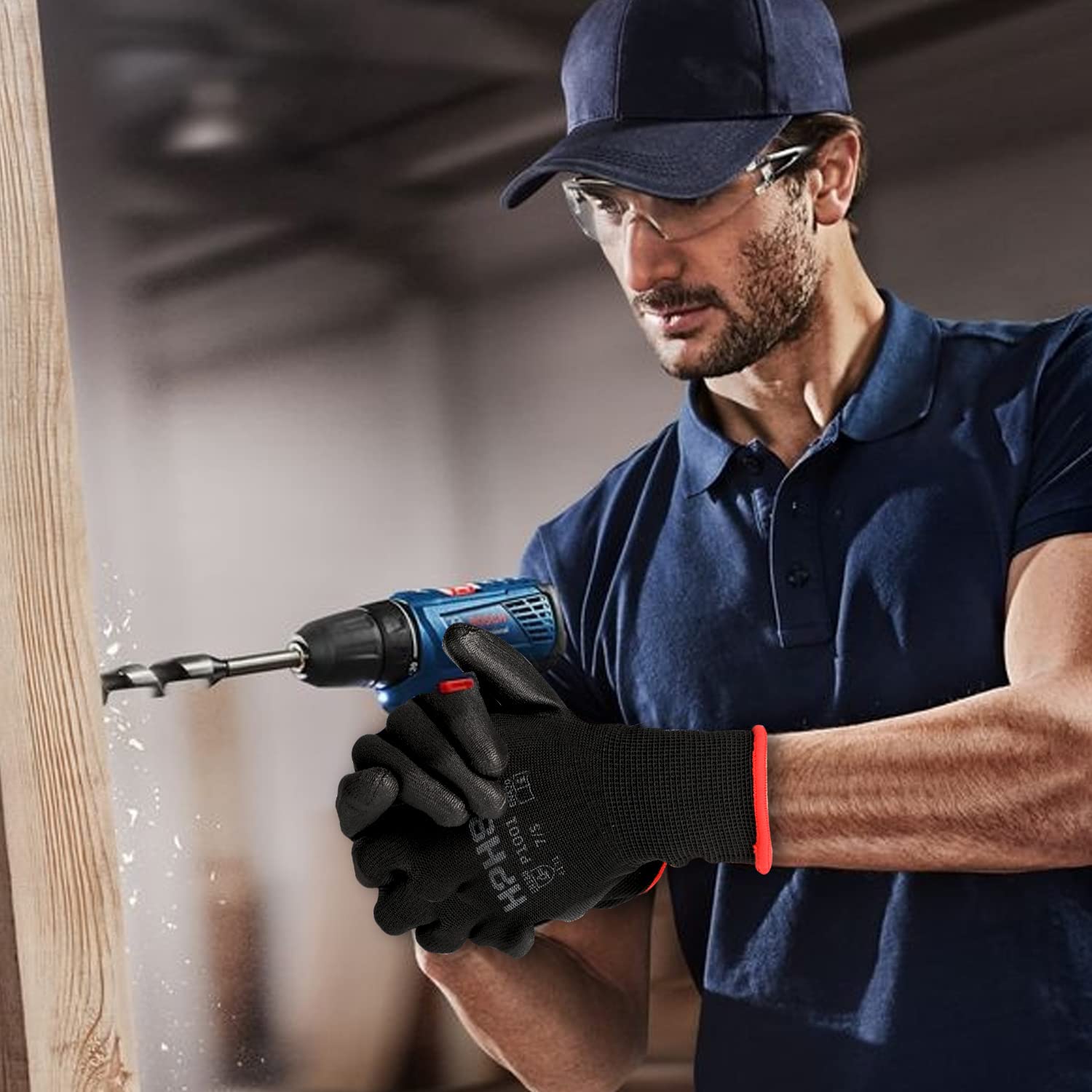 Thumbnail 4 de HPHST PU-beschichtete Arbeitshandschuhe – 12 Paar Montage-/Gartenhandschuhe, rutschfest, schwarz (Large)