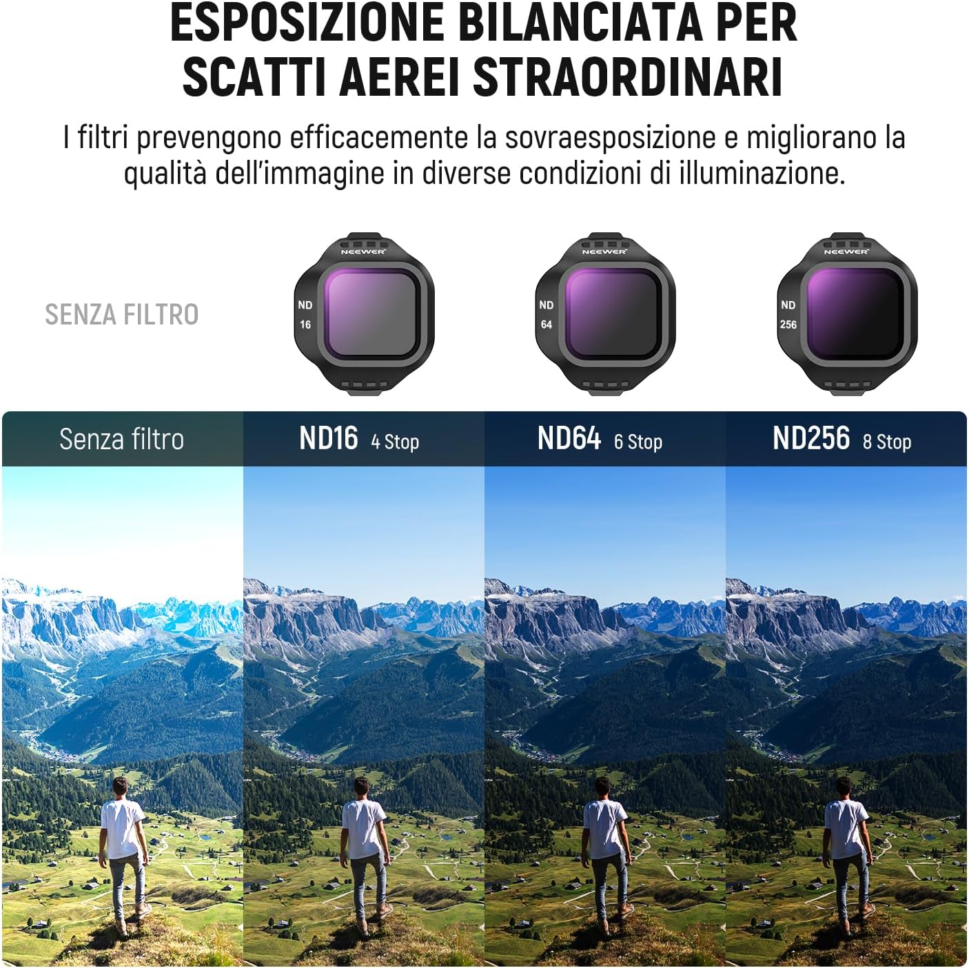 Detalle de Set filtri NEEWER ND + CPL per DJI Mini 5 Pro (ND16/ND64/ND256 e CPL) da 4 pezzi