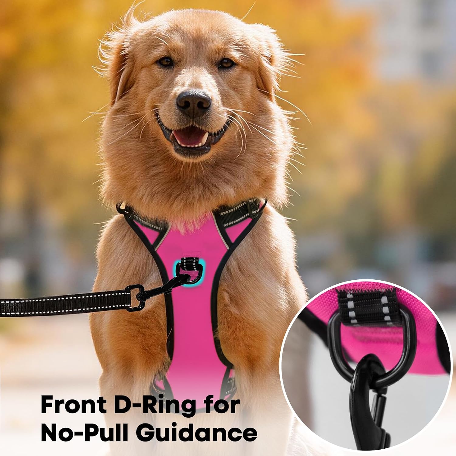 Detalle de PoyPet No Pull Dog Harness – Reflective Vest with Dual Leash Attachments and Easy Control Handle