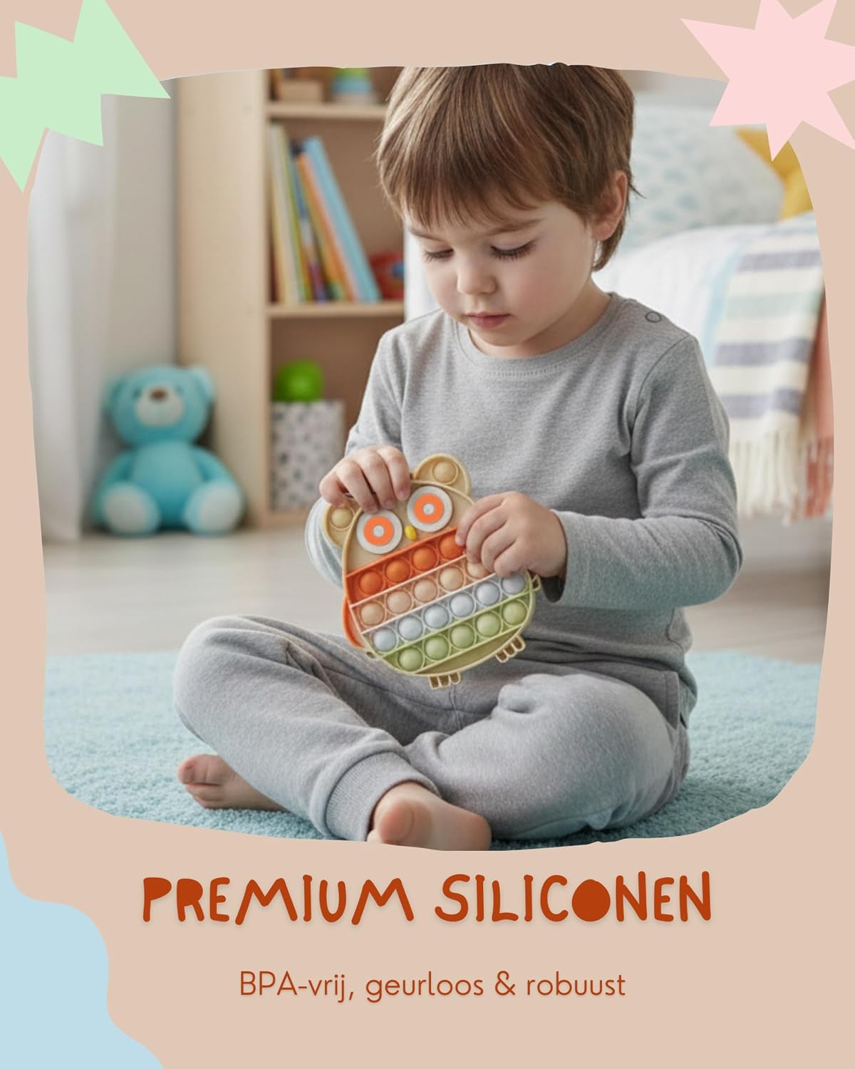 Detalle 2 de Valino Pop-It-Pastell-Eule sensorisch speelgoed van siliconen in pasteltinten