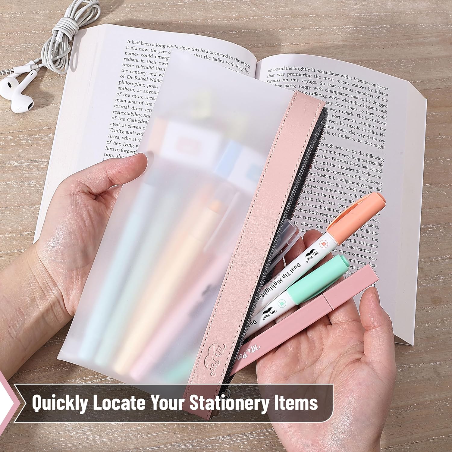 Detalle 2 de Mr. Pen QWHH003M344VC Clear Pencil Pouches, 3-Pack, Medium TPU