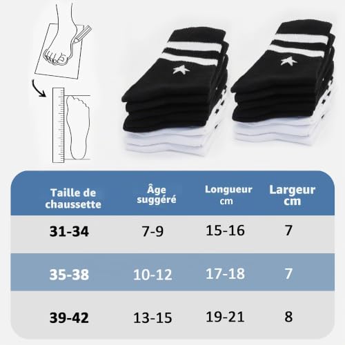 Thumbnail 6 de Uizuooy Chaussettes de sport pour enfants – 12 paires coton respirantes, unisexe (2888-39_42)