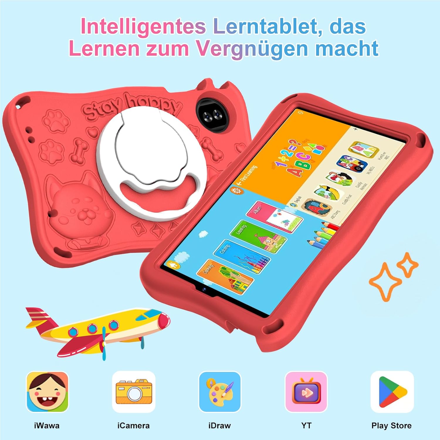 Detalle de SUAAT Kinder Tablet 9 Zoll – Android 15, Octa-Core, 12/30GB Speicher, TF bis 2TB, 5G WLAN, Face ID, Kindersicherung, EVA Case Rot