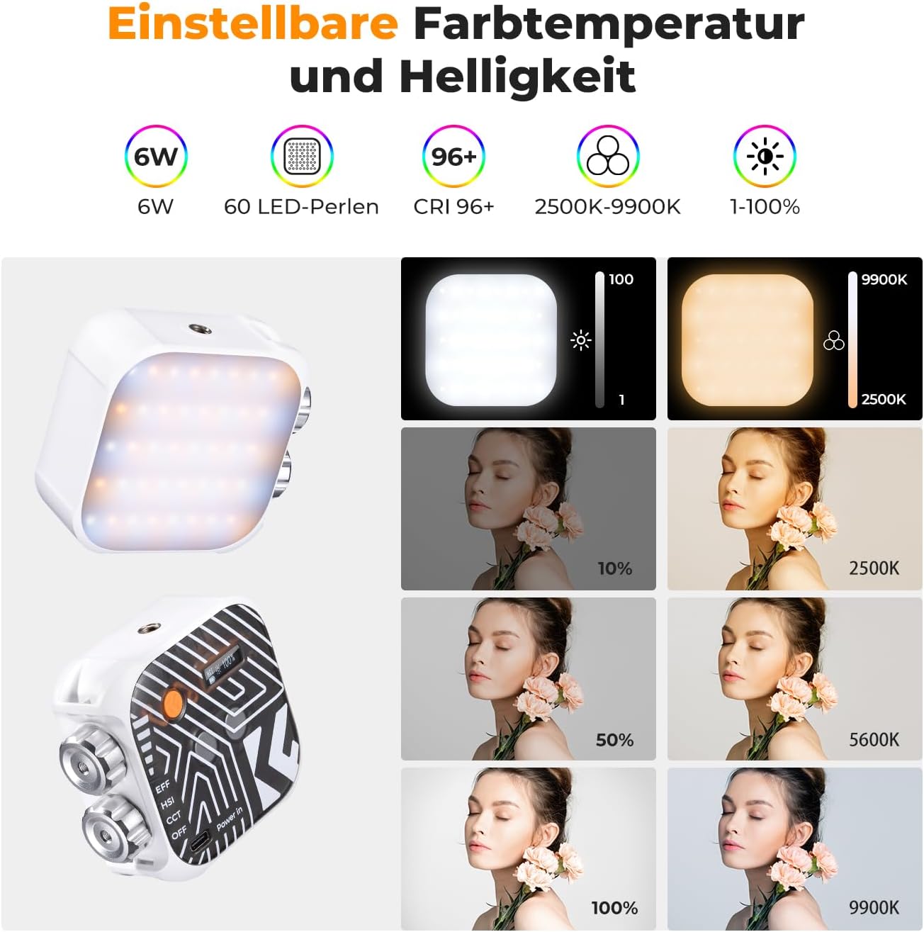 Detalle 2 de K&F CONCEPT 60 LED RGB Videolicht 2000mAh đ„