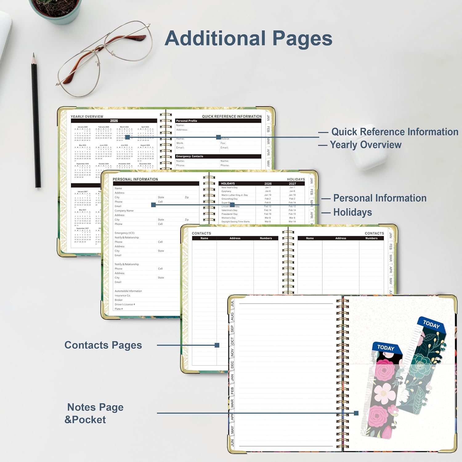 Detalle 2 de NEYSA Diary 2026/2027 Week to View – A5 Academic Diary (July 2026–June 2027) with Self-Adhesive Pen Loop, Ruler Bookmark & Stickers