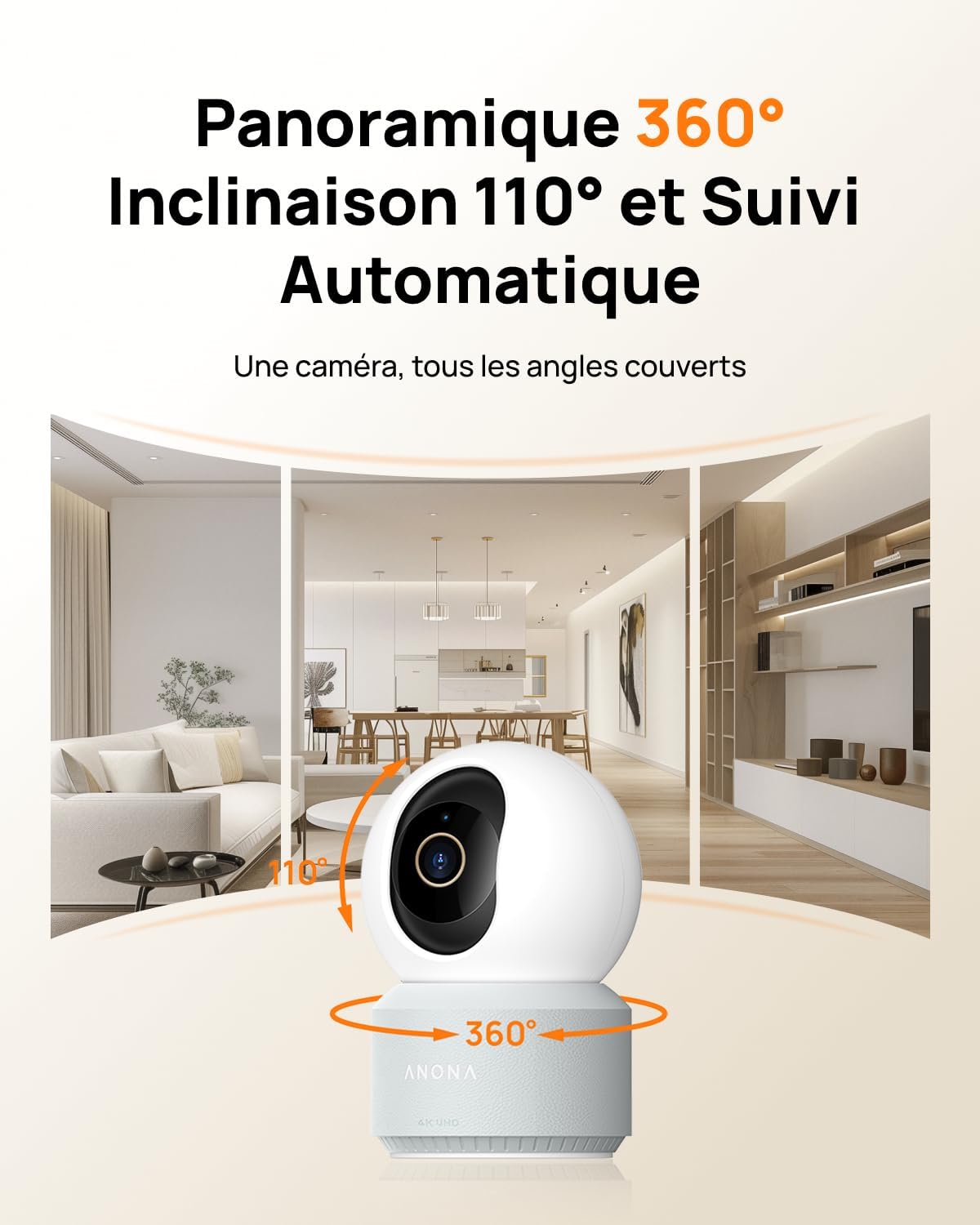 Detalle de Anona 4K(8MP) Caméra Surveillance WiFi Intérieur – 360° et Suivi Auto, IA et Audio 2 Voies