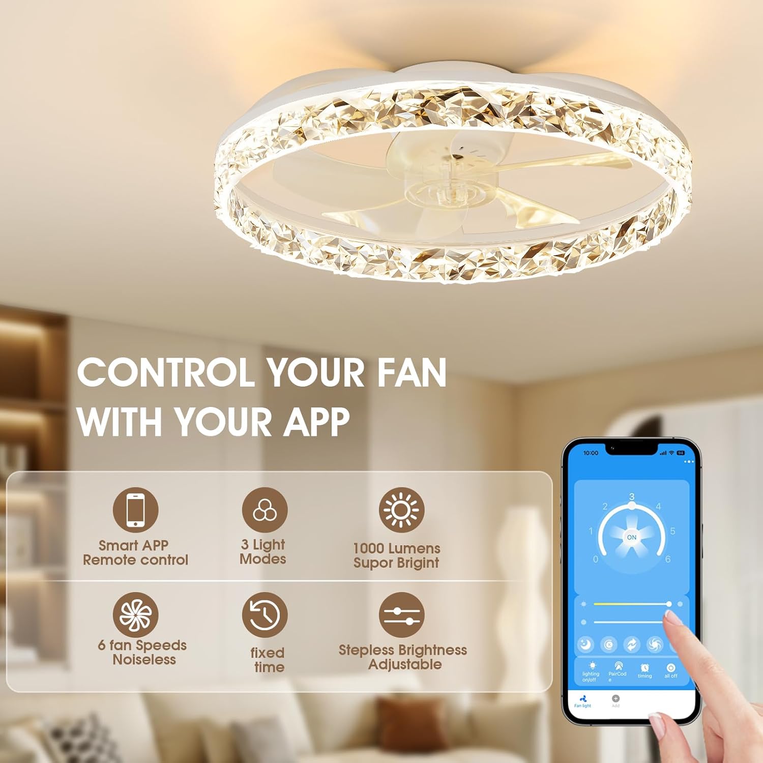 Thumbnail 2 de NIORSUN 50cm LED ceiling fan with lights, APP remote and dimmable 6-speed control (White)