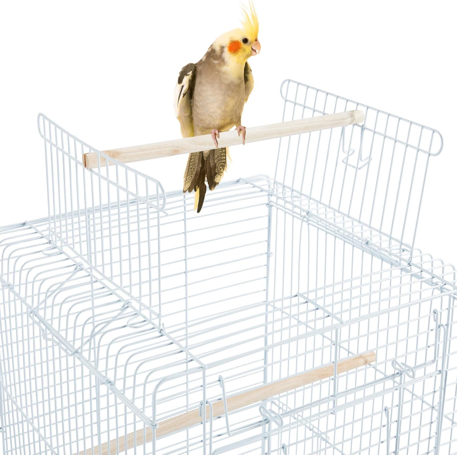 Detalle de Yaheetech metal open-top small parrot cage with removable tray – white (open-top travel cage for finches, canaries & more)