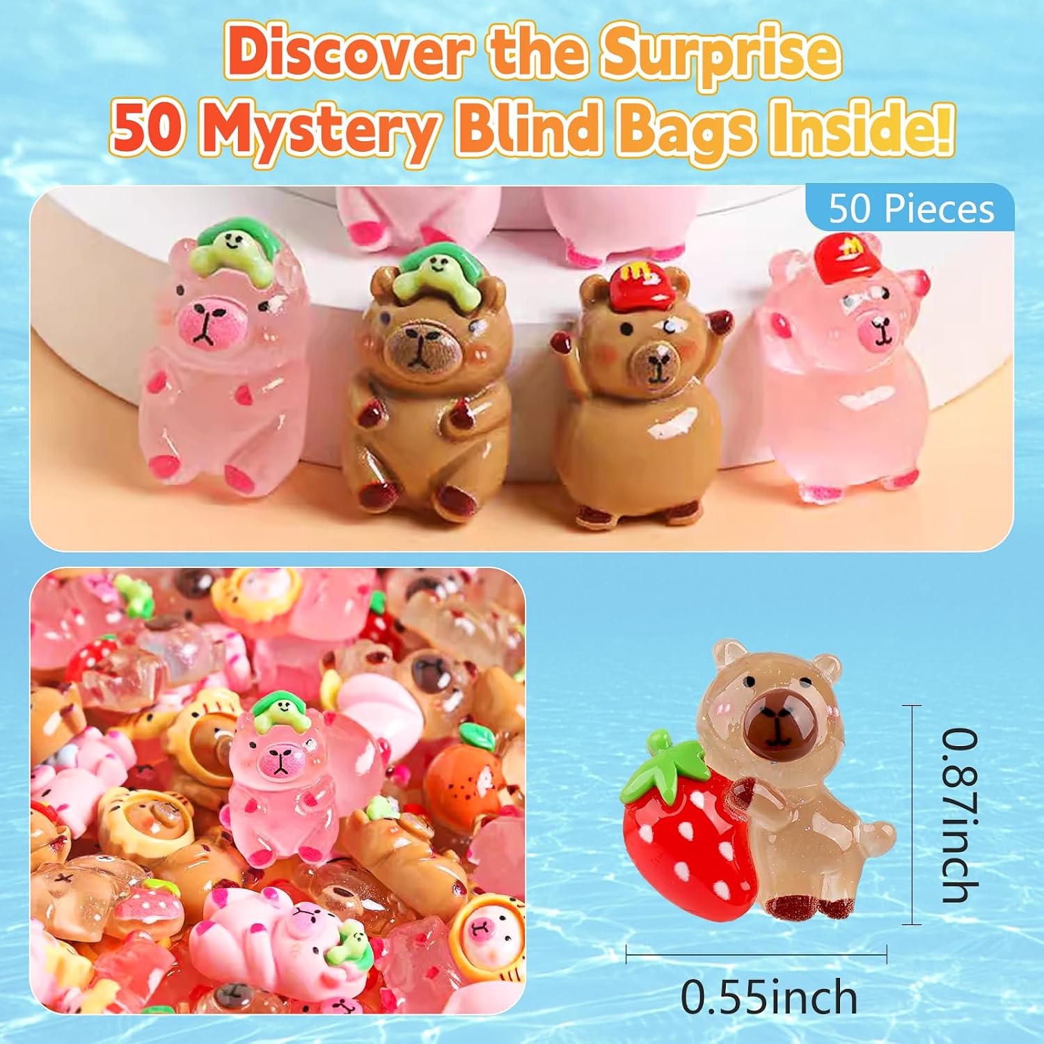 Thumbnail 6 de 50 Pcs Random Mini Capybara Glow-in-the-Dark Blind Bags – Cute Resin Figures for DIY, Decor, and Party Favors