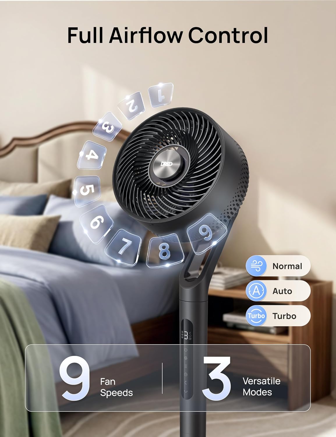 Thumbnail 5 de DREO DR-HPF021 Black Pedestal Fan, 3D Oscillation, 9 Speeds, Remote