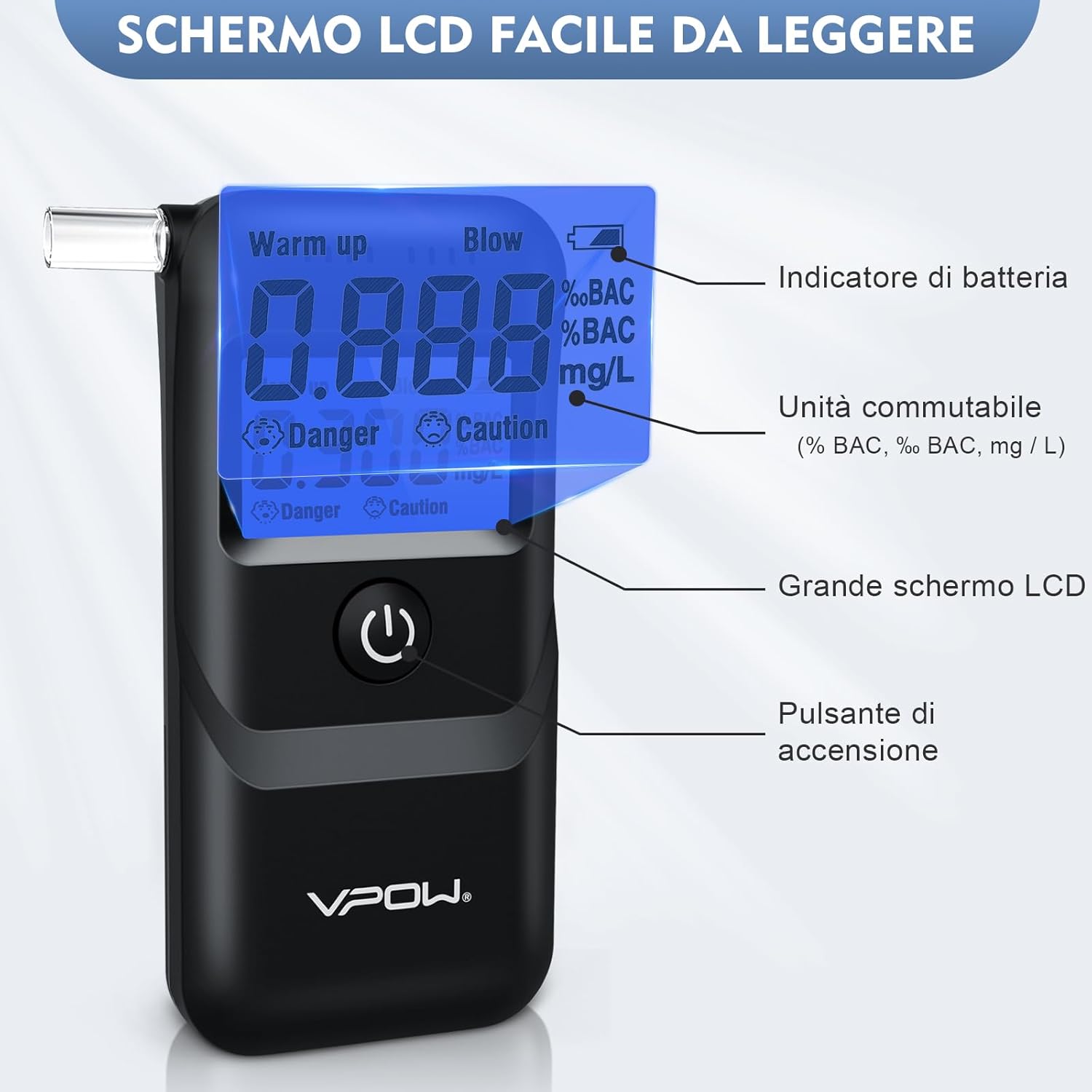 Thumbnail 1 de VPOW Etilometro Portatile Certificato — alcol test personale 📟