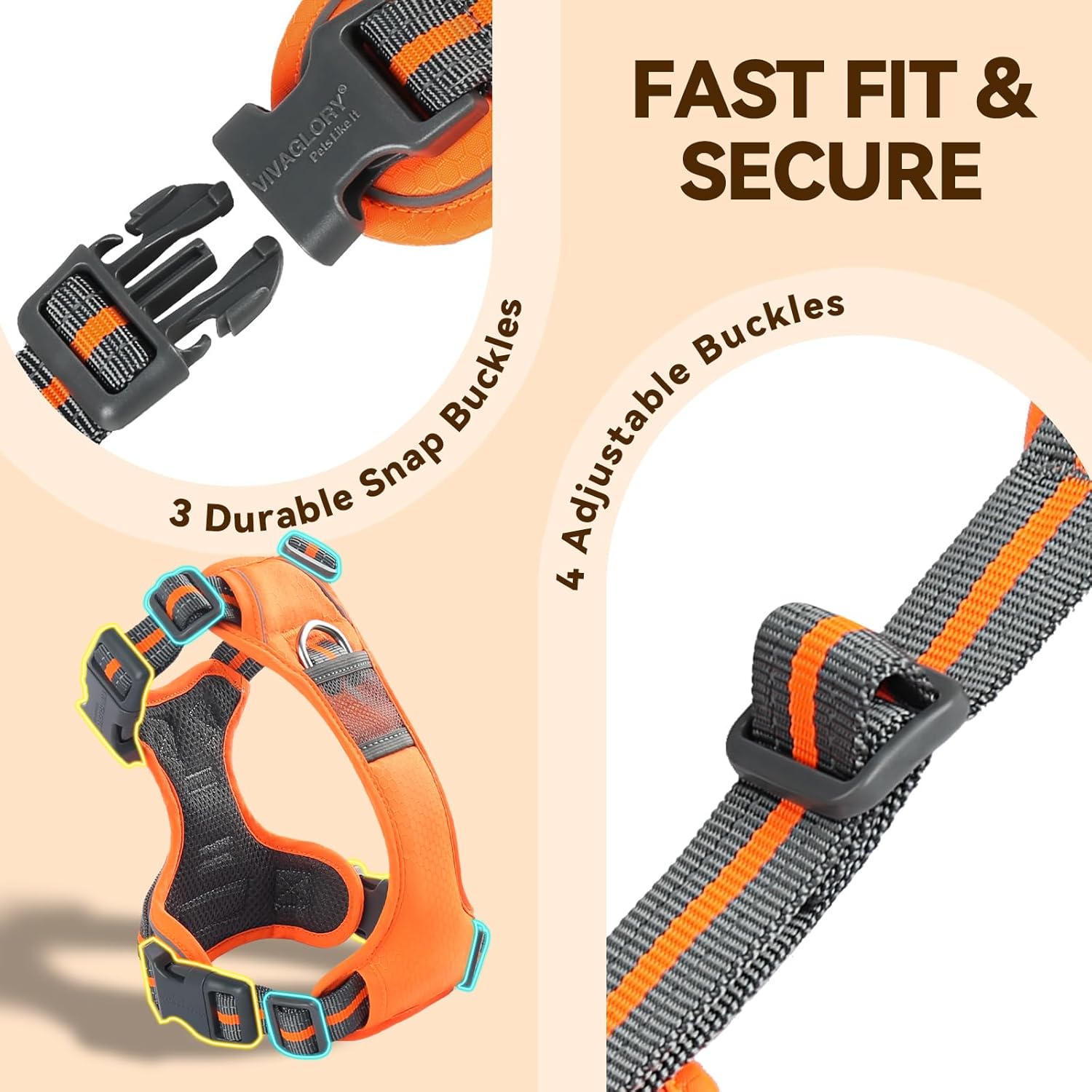 Thumbnail 2 de VIVAGLORY Easewalk No Pull Dog Harness with Front & Back Clips – Size S, Orange Patterned