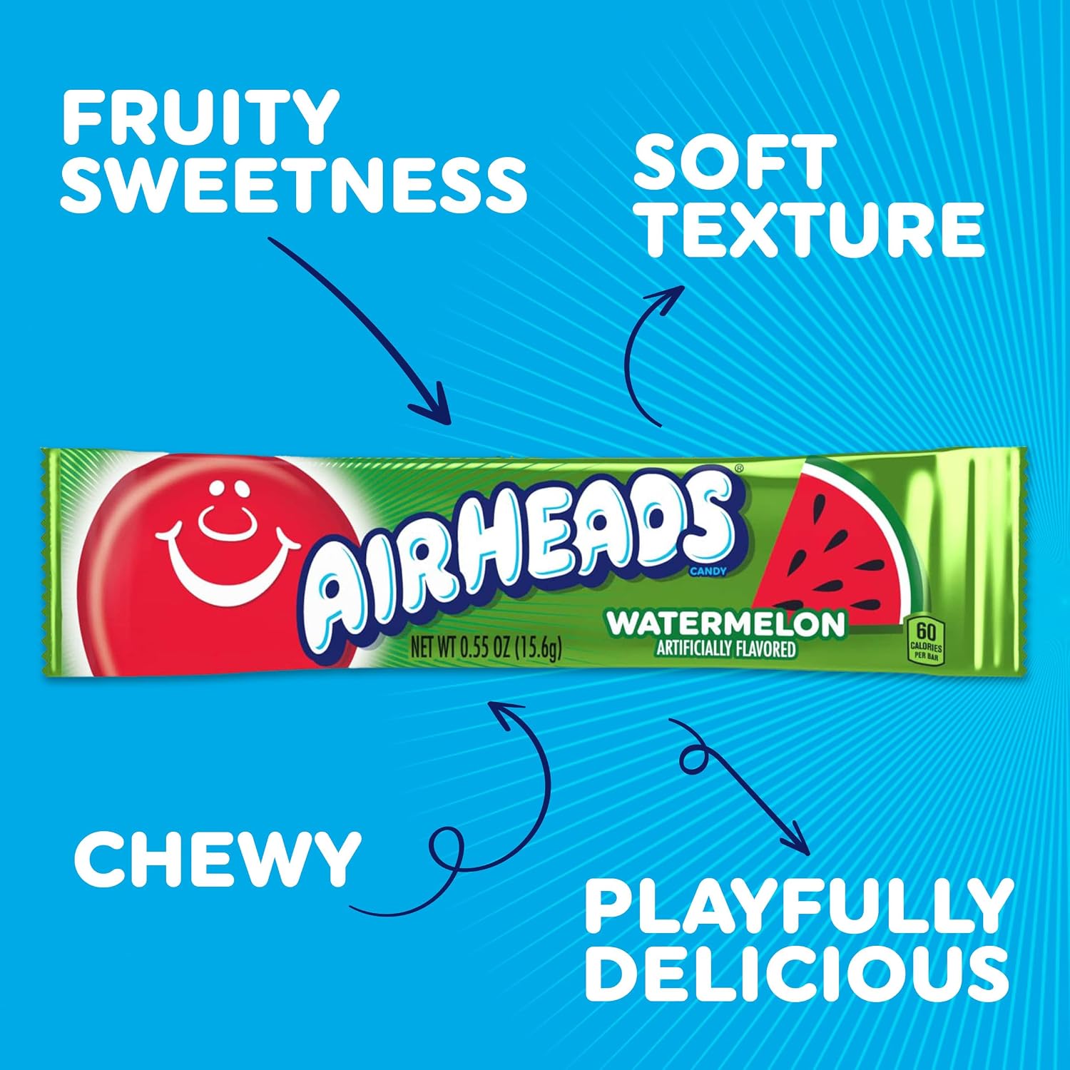 Detalle de Airheads 73390002039 Watermelon Taffy Bars, 36 Individually Wrapped
