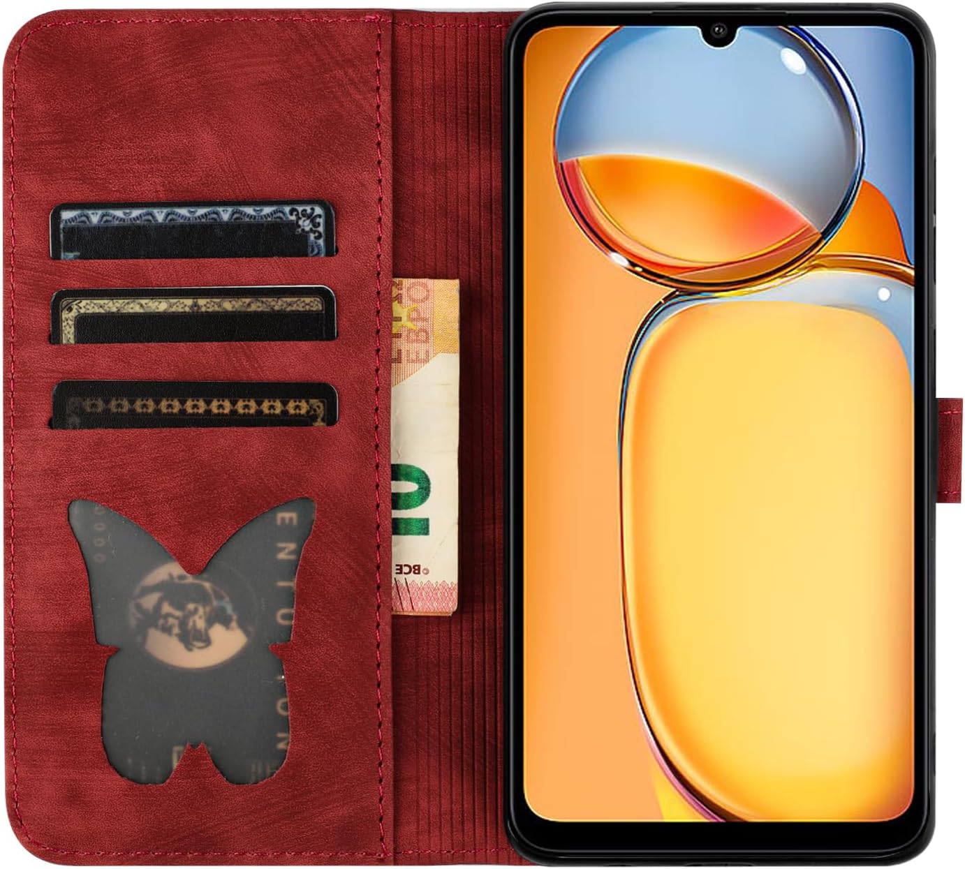 Detalle de Nodigao Leder-Flip-Hülle mit Katzenmotiv für Samsung Galaxy A26 5G / A17 4G/5G – Rot
