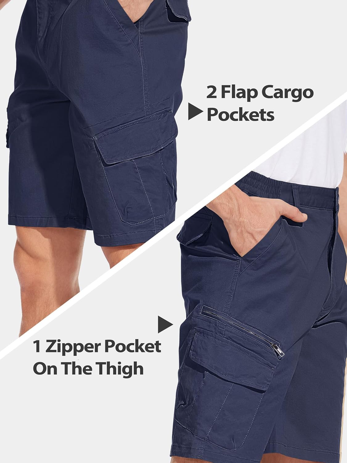 Detalle de TACVASEN men’s elasticated waist cargo shorts with 7 pockets