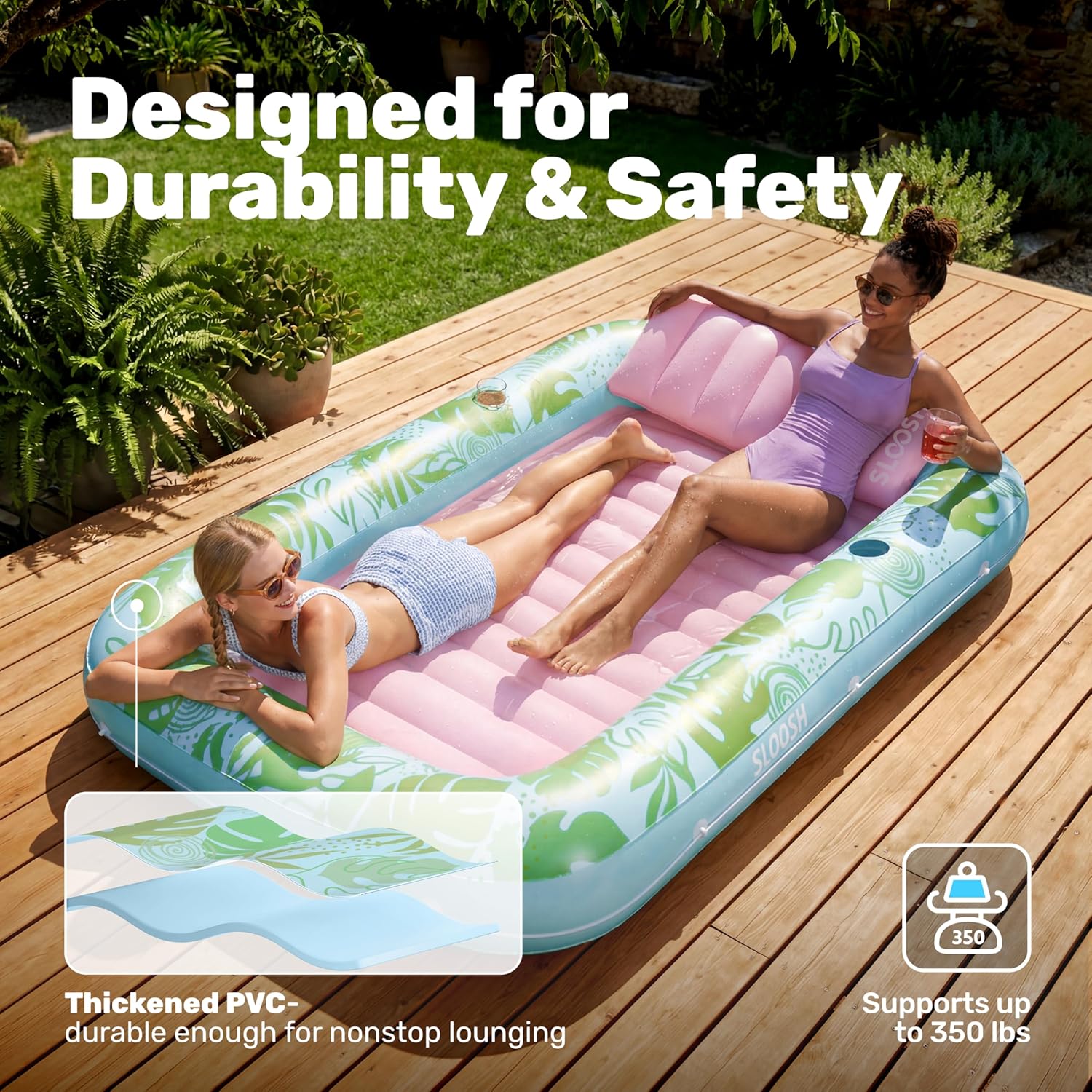 Detalle de SLOOSH Inflatable Tanning Pool Lounger (85 x 57 inches) – XL 4-in-1 Floating Bed for Adults