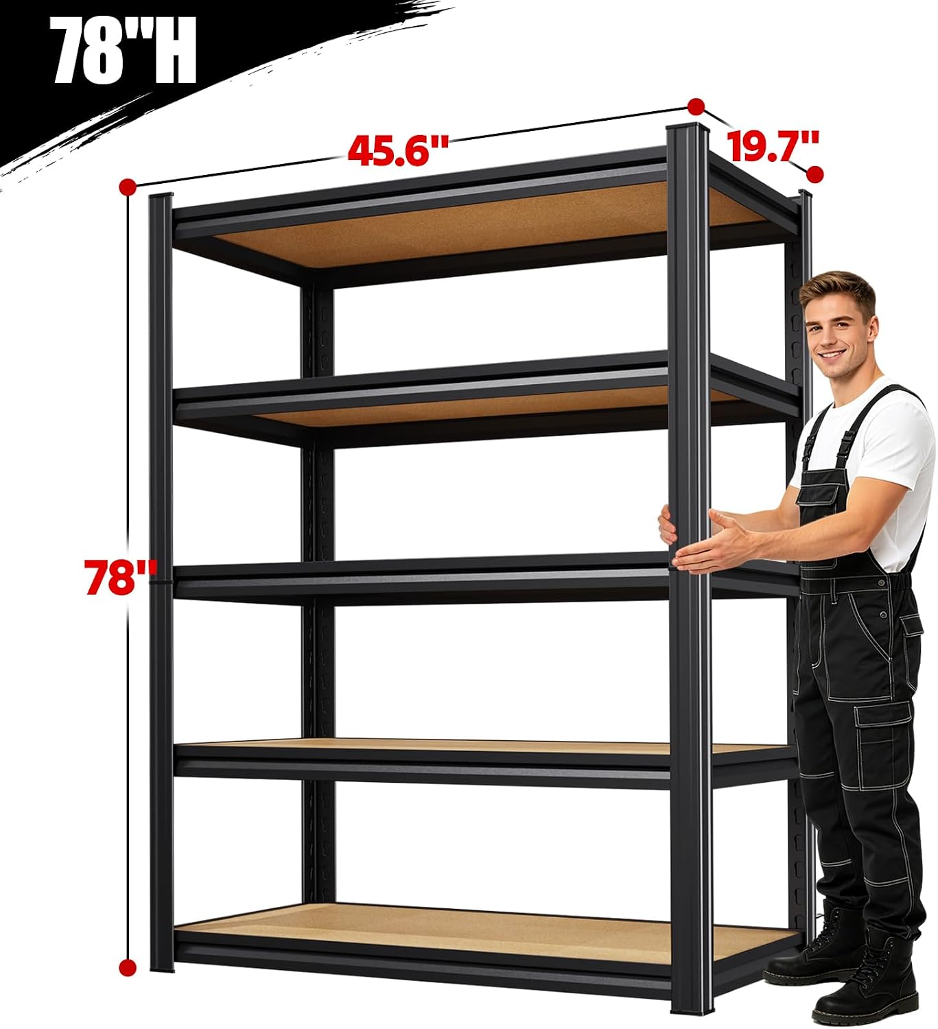 Detalle 2 de KORVENA shelving-1980 5-Tier Adjustable Metal Storage Shelving, 78-Inch