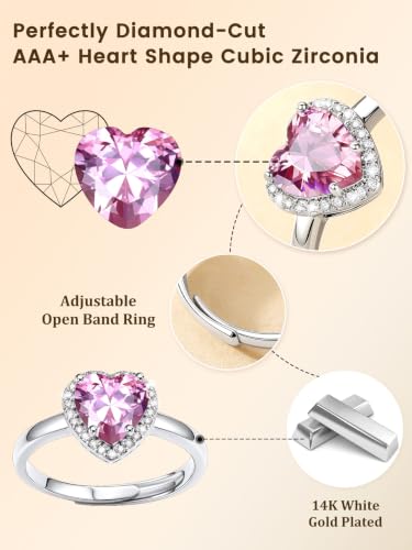 Detalle 2 de Bestyle anillo ajustable para mujer con circonita en forma de corazón de 8 mm