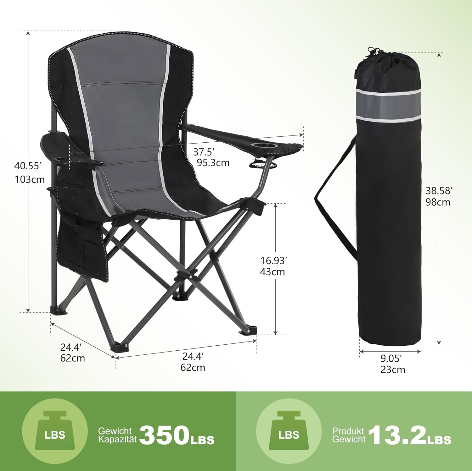 Thumbnail 1 de LET'S CAMP Campingstuhl Klappstuhl Faltbar Angelstuhl XL mit Getränkehaltern und Tragetasche – 160 kg Tragkraft