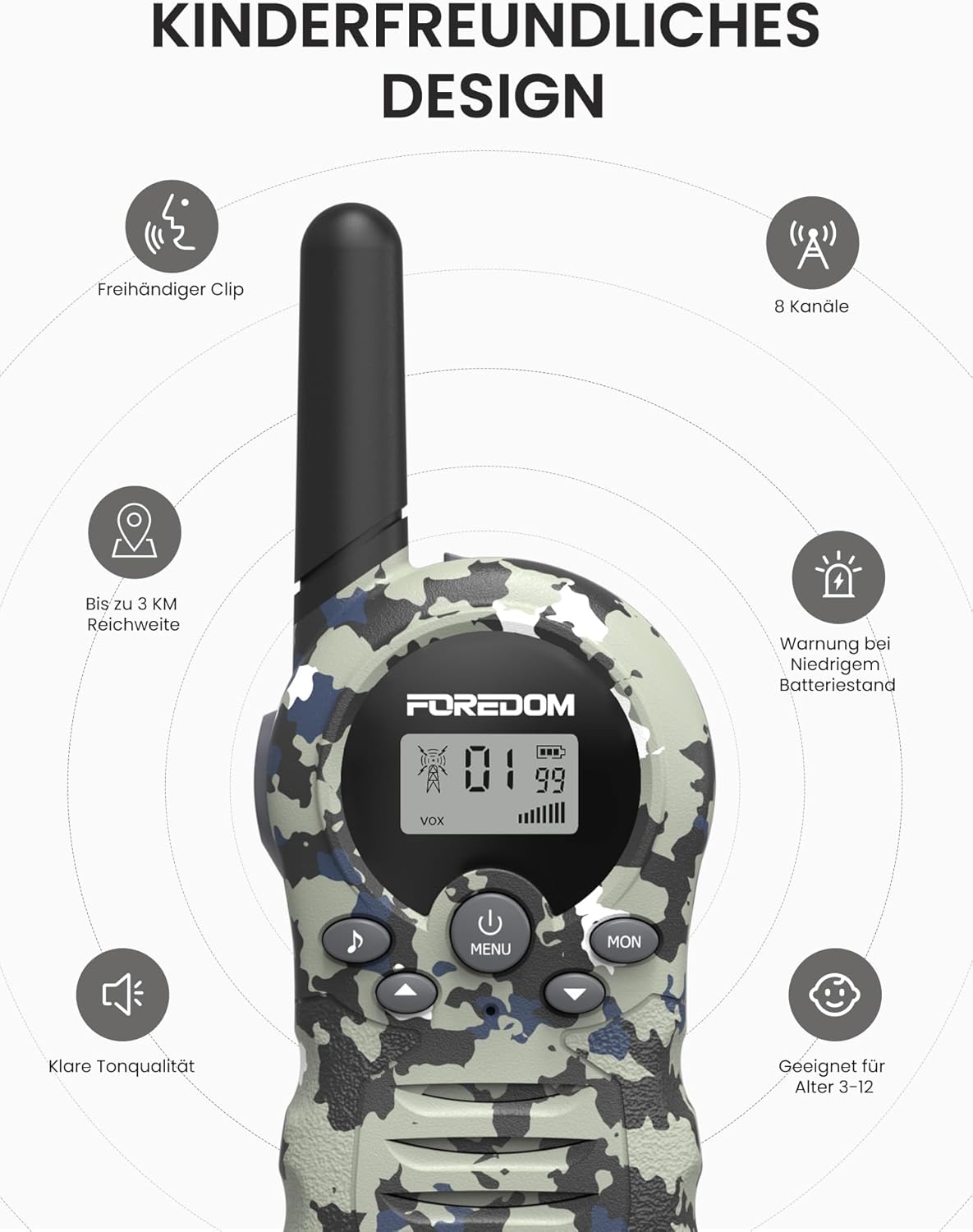 Thumbnail 2 de FOREDOM Kinder Walkie-Talkies Set (2er) für 3–12 Jahre – 22 Kanäle, bis zu 3 km, mit VOX