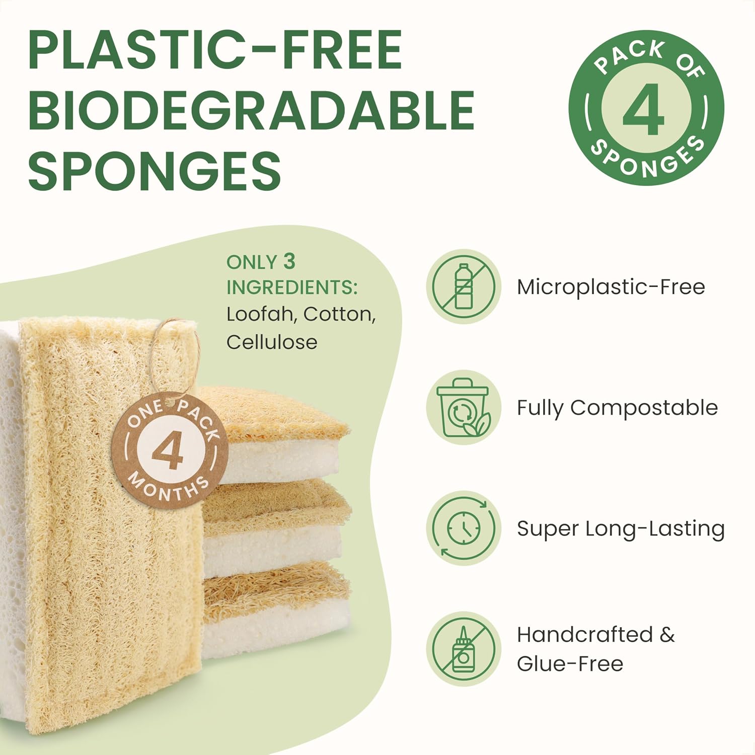 Detalle 2 de Natural Kitchen Sponges, Pack of 4