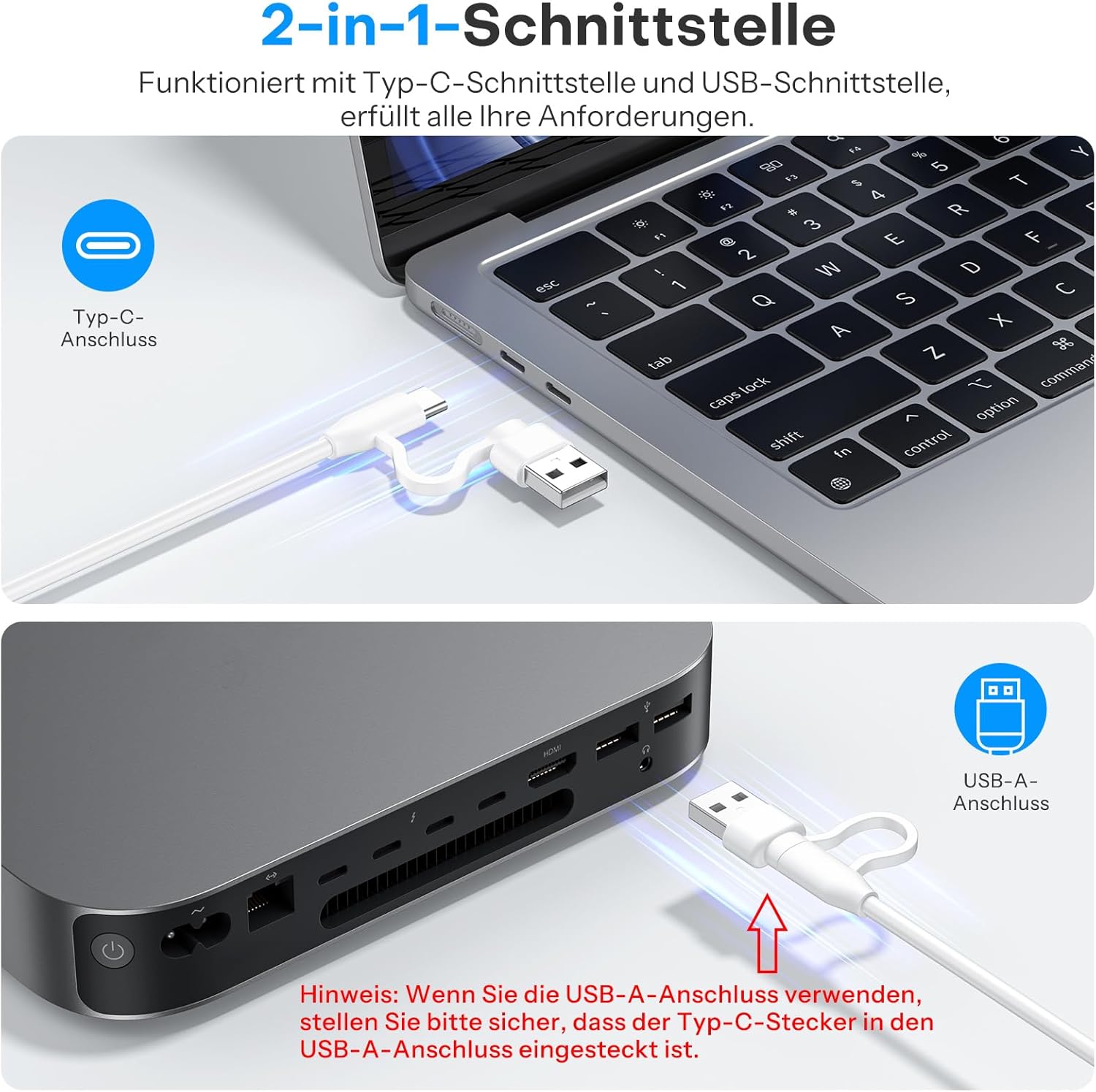Thumbnail 2 de OMOTON Mac-Kabeltastatur mit Ziffernblock – USB/Type-C Anschluss, leises Tippgefühl, deutsches Layout