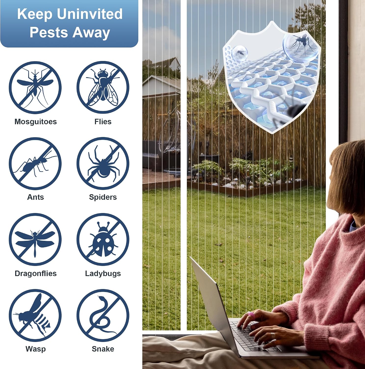 Detalle 1 de METAONLY Magnetic Screen Door, 74" x 82" White Polyester Mesh for 72" x 80" Doors