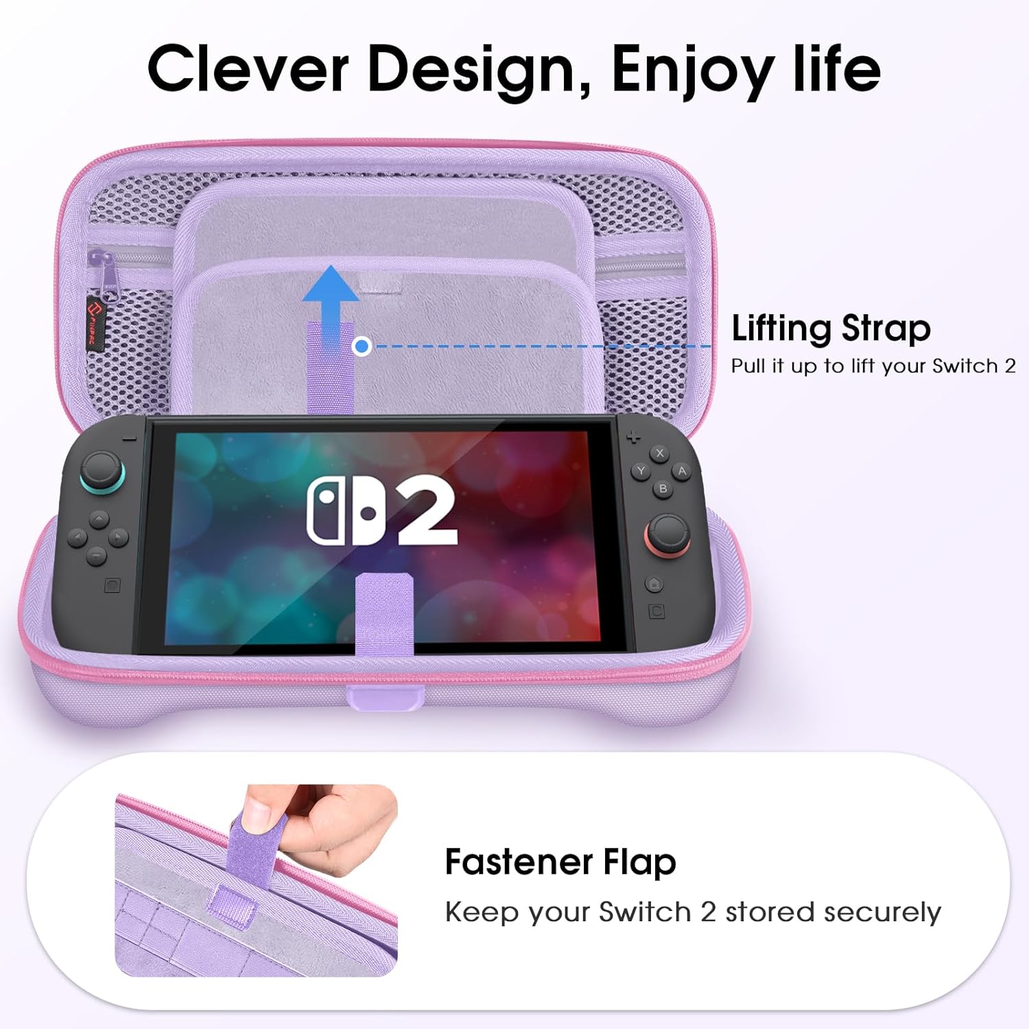 Thumbnail 4 de FINTIE Étui rigide EVA pour Nintendo Switch 2 (2025) lilas avec rangement pour 19 cartes