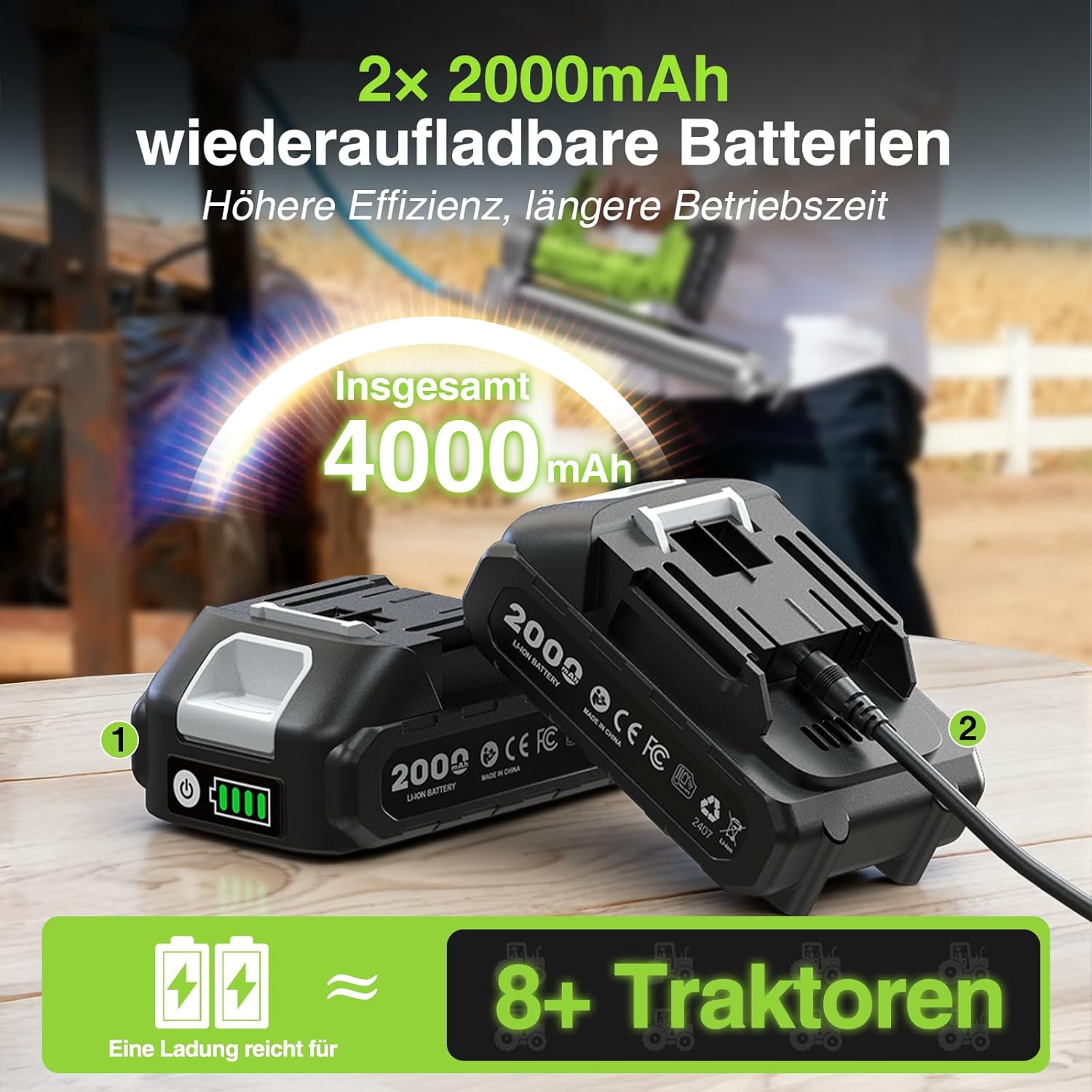 Thumbnail 3 de TaskStar Akku-Fettpresse mit 2×2,0Ah Batterien, 10.000 PSI Max Druck und Schnellverschluss-Mundstück
