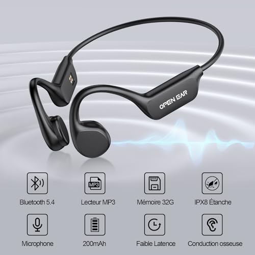 Thumbnail 6 de Relxhome Casque Conduction Osseuse — Écouteurs de natation avec 32 Go, Bluetooth 5.4 et MP3, IPX8