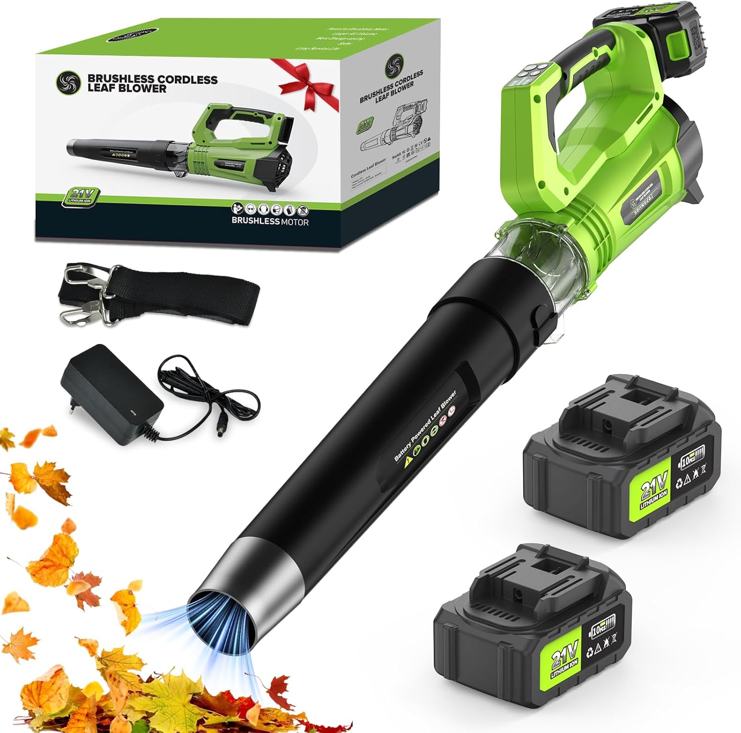 Soffiatore Aspiratore a Batteria 21V 8000mAh con motore brushless 1000W, 96000RPM e 5 velocità