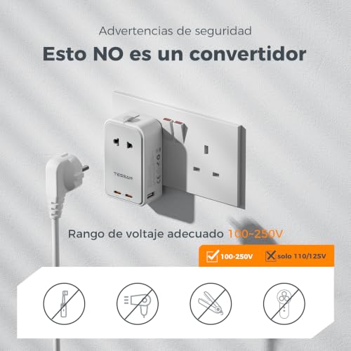 Thumbnail 6 de TESSAN Adaptador Enchufe Universal Plano con 2 USB A y 2 USB C (Gris)