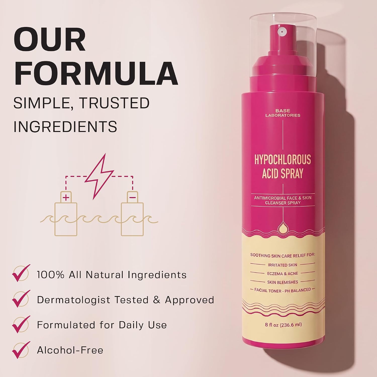 Detalle 2 de BASE LABORATORIES BSL-HYPO-SPRY Hypochlorous Acid Face & Skin Spray, 8 oz