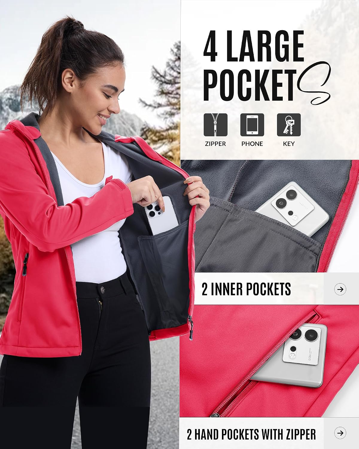 Thumbnail 5 de 33,000ft Damen gefütterte Softshelljacke mit Fleece & wasserdichter Beschichtung (8.000 mm) für Rad, Wandern & Übergang