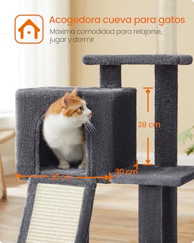 Thumbnail 5 de Feandrea PCT143G01 árbol de gatos gris ahumado con torre de juegos y cueva de felpa