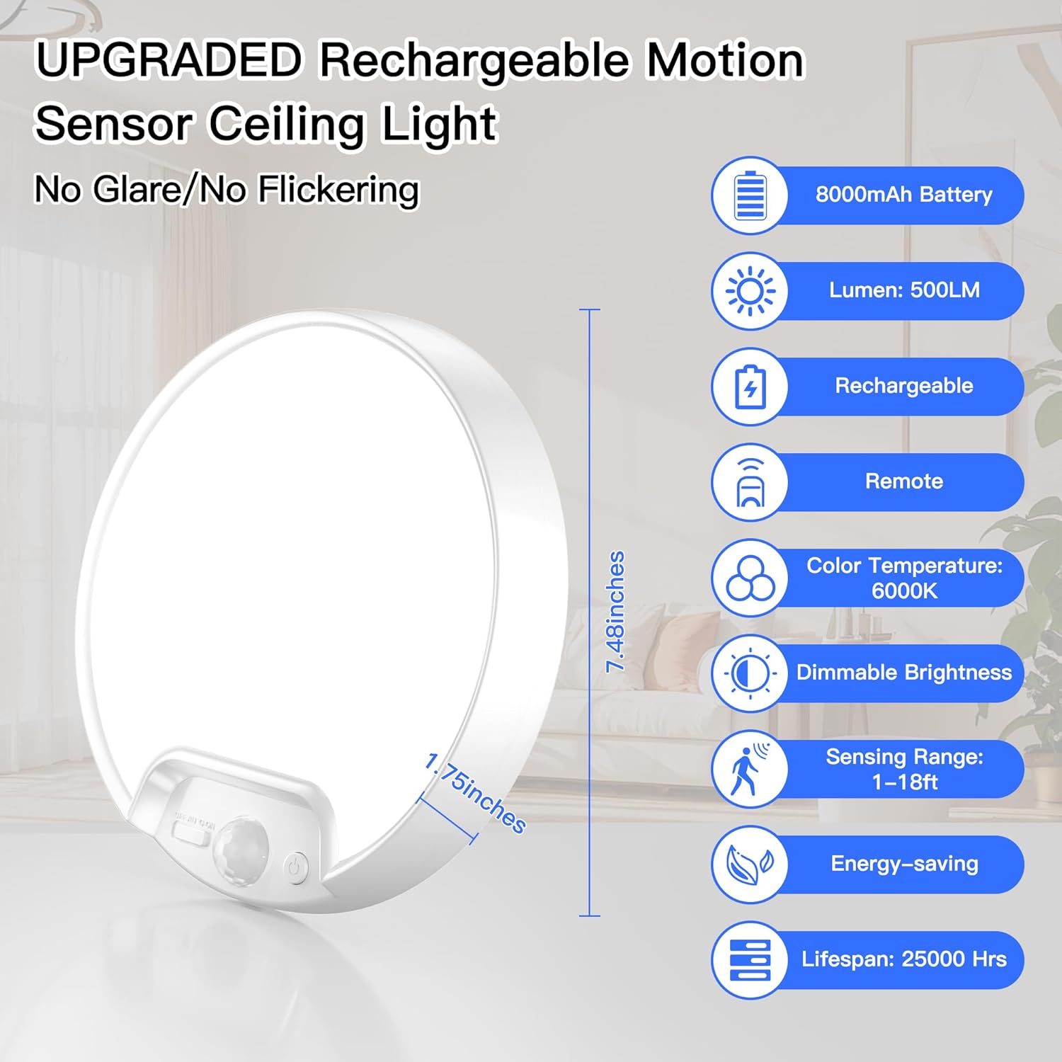 Thumbnail 6 de Homelist 8 Inch Motion Sensor Ceiling Light 8000mAh