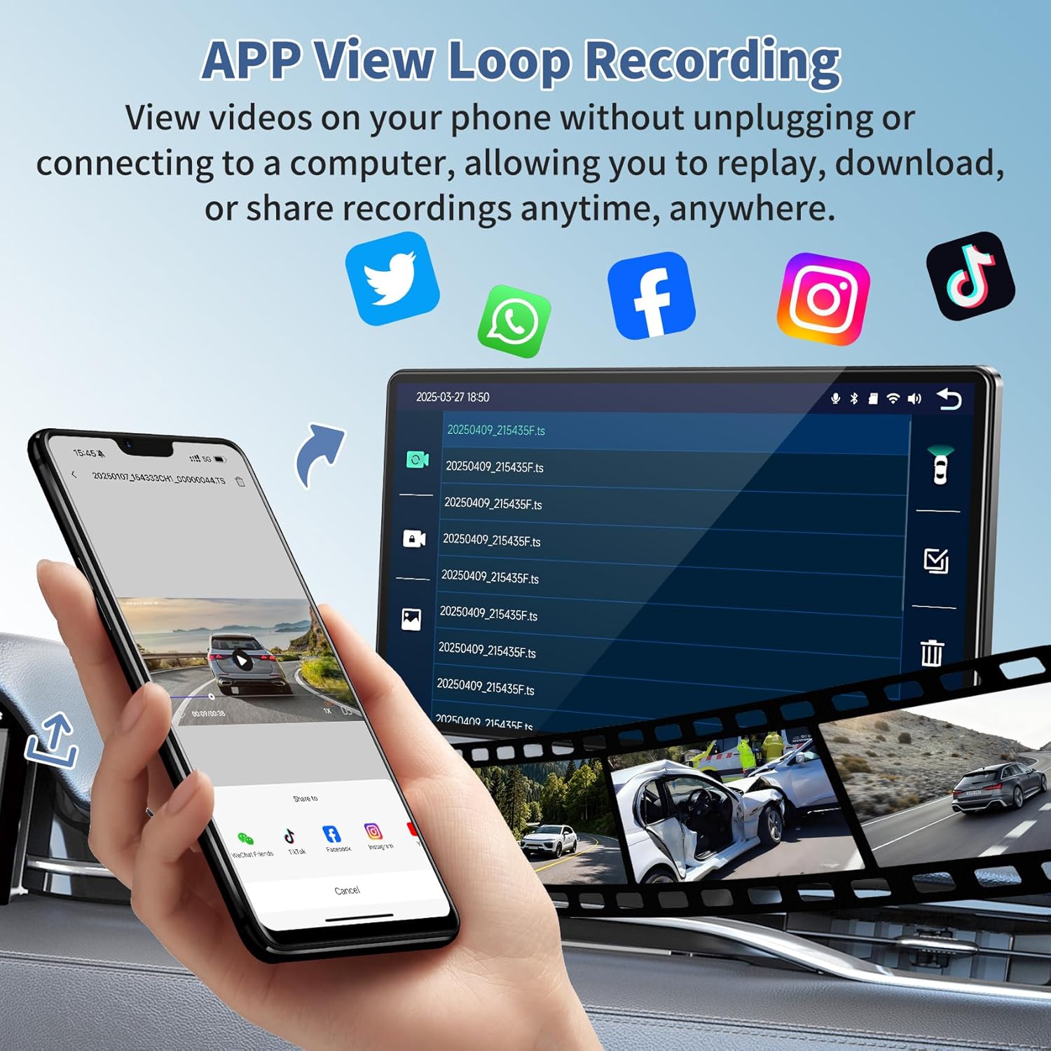 Detalle de Largest 11.3" Portable Carplay Screen with Wireless CarPlay/Android Auto and 4K Dash Cam