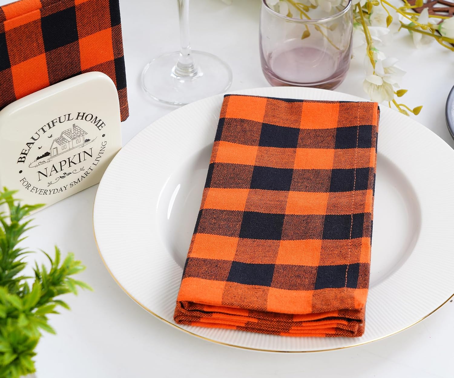 Detalle 2 de Blue Needles Gingham Buffalo Plaid Napkins 18x18