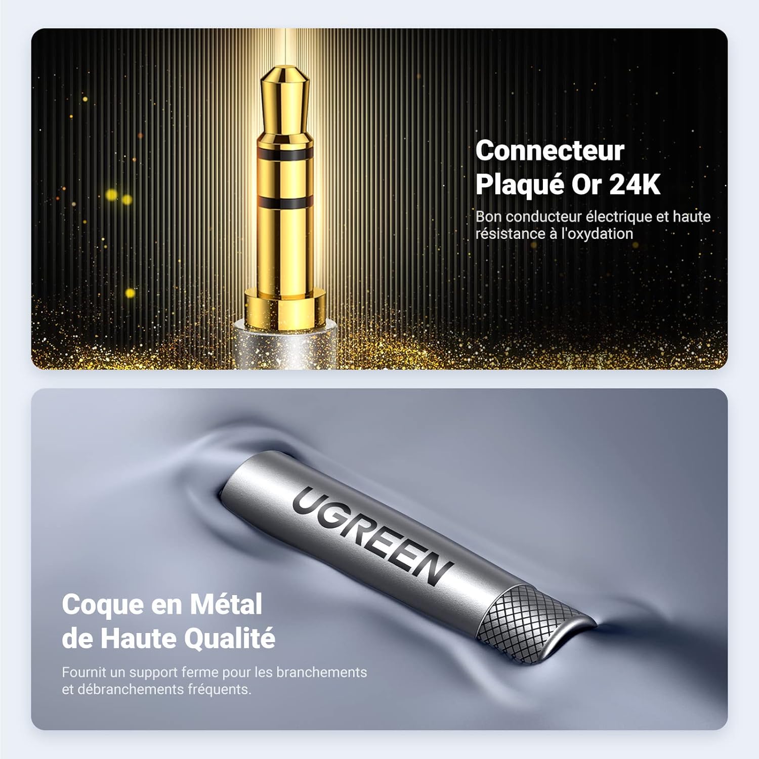 Thumbnail 1 de UGREEN Câble audio Jack 3,5 mm mâle / mâle HiFi stéréo nylon tressé 5 m