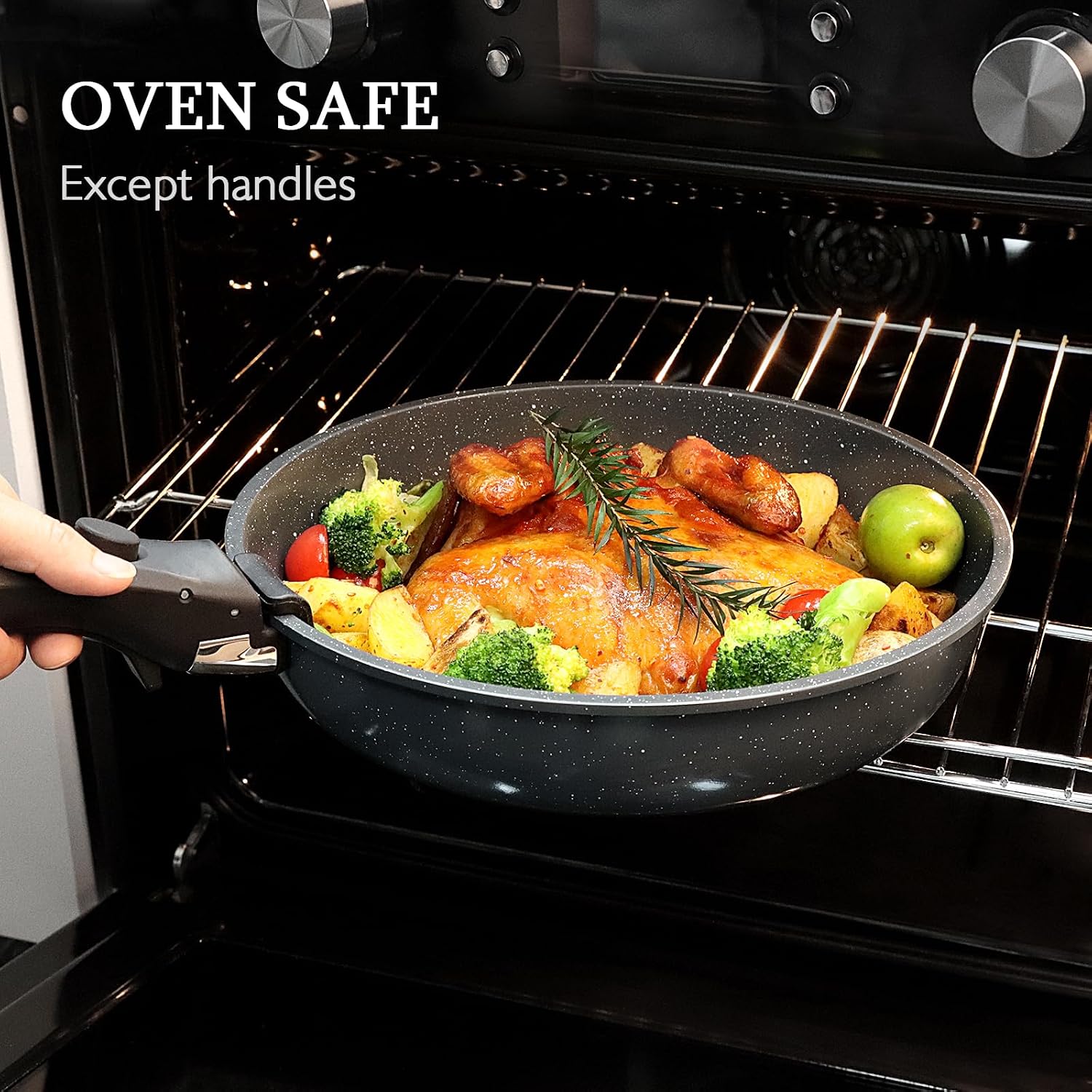 Detalle de GiPP 3-Piece Non Stick Pots and Pans Set with Detachable Handle (Grey Granite, PFOA Free)