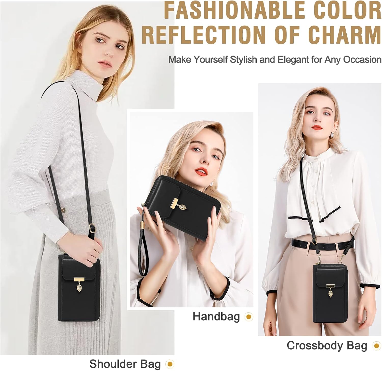 Thumbnail 5 de VOBUKE Handytasche zum Umhängen klein mit RFID-Schutz und 12 Kartenfächern – Leder Schultertasche Crossbody für Damen