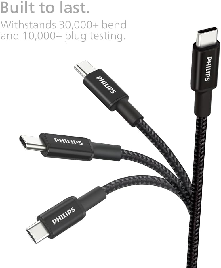 Detalle de Philips DLC5030AA USB-C Cable 2-Pack (1m) — 18W fast charging & 480Mbps data transfer