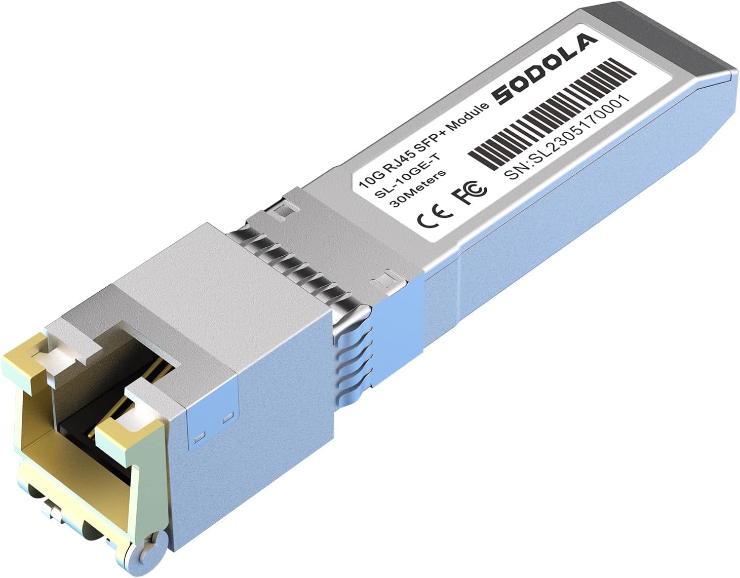 Detalle de Sodola 10GBase-T SFP+ to RJ45 copper transceiver (up to 30m), hot-pluggable
